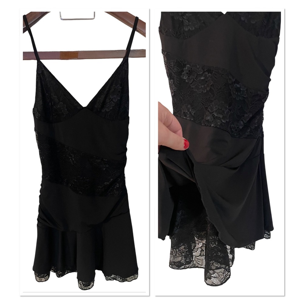 NWT Forever 21 Black Lace Inset Ruffle Hem Mini Slip Dress Whimsigoth Baddie S